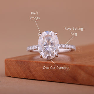 1.0CT Oval Cut Moissanite Pave Setting Engagement Ring