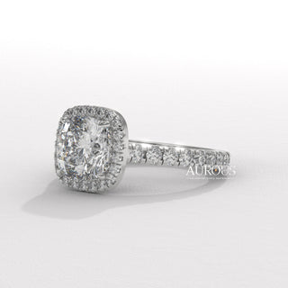 1.0CT Cushion Cut Diamond Halo Pave Setting Moissanite Engagement Ring