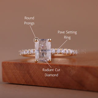 1.0CT Radiant Cut Pave Setting Moissanite Engagement Ring