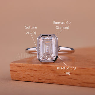 1.50CT Emerald Cut Bezel Setting Moissanite Engagement Ring