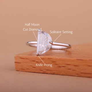 1.0CT Half Moon Cut Diamond Solitaire Engagement Ring
