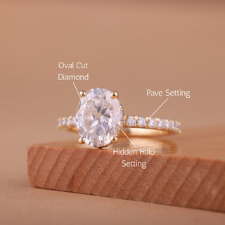 1.0CT Oval Cut Pave Setting Moissanite Engagement Ring