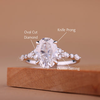2.50CT Oval Cut Cluster Diamond Moissanite Engagement Ring