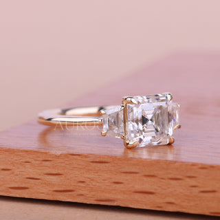 1.0CT Asscher Cut Three Stone Moissanite Engagement Ring