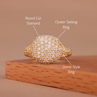 Round Cut Diamond Cluster Dome Style Unique Ring