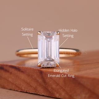 2.50CT Elongated Emerald Cut Hidden Halo Engagement Ring