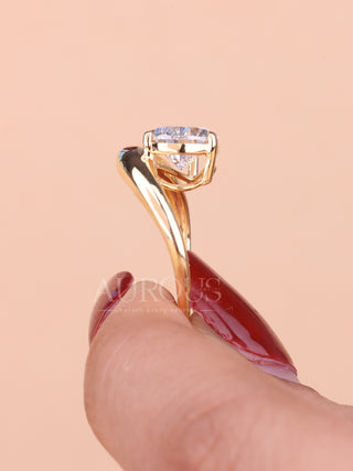 2.0CT East-West Pear Cut Unique Curved Solitaire Engagement Ring