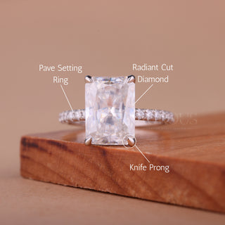 1.50CT Radiant Cut Hidden Halo Moissanite Engagement Ring