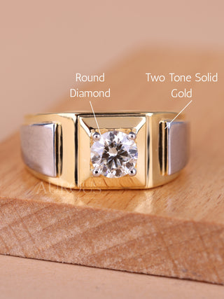 1.0CT Round Cut Solitaire Two Tone Moissanite Men's Engagement Ring