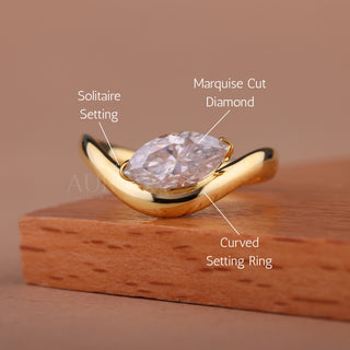 1.0CT East-West Marquise Cut Curved Solitaire Engagement Ring