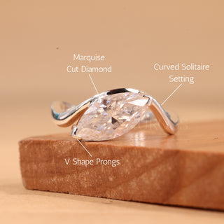 2.50CT East-West Marquise Cut Curved Unique Engagement Ring
