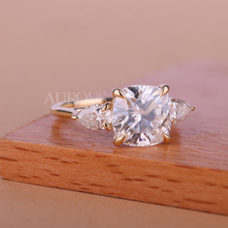 1.0CT Cushion Cut Three Stone Moissanite Engagement Ring