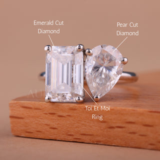 2.50CTW Emerald & Pear Toi Et Moi Engagement Ring