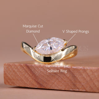 1.0CT East-West Marquise Cut Curved Moissanite Engagement Ring