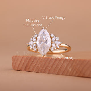 2.50CT Marquise Cut Cluster Diamond Moissanite Engagement Ring