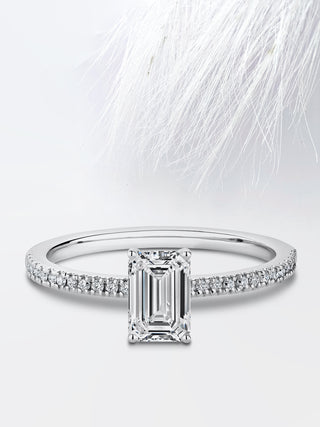 Emerald Cut Moissanite Diamond Pave Engagement Ring