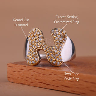 Customized Alfabet Style Round Cut Cluster Diamond Ring