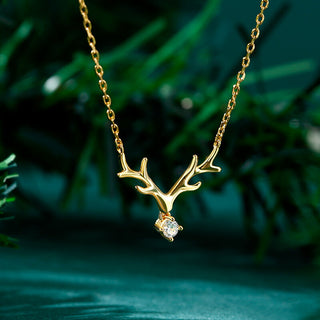 Round Cut Diamond Elk Antlers Necklace Pendant for Women