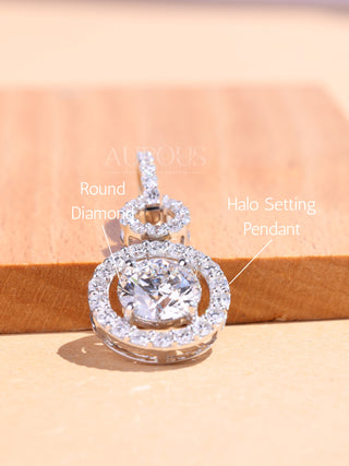 Round Cut Halo Cluster Diamond Moissanite Pendant Necklace
