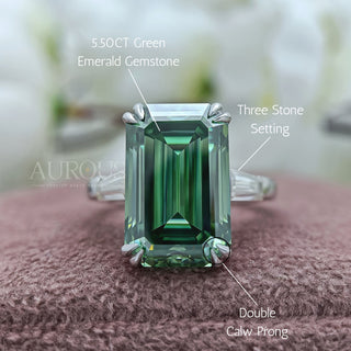 5.50CT Emerald Cut Green Gemstone Three Stone Engagement Ring