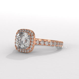 1.0CT Cushion Cut Diamond Halo Pave Setting Moissanite Engagement Ring