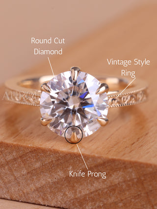 1.50CT Round Cut Vintage Moissanite Solitaire Engagement Ring