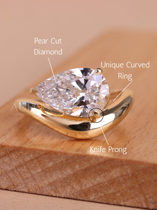 2.0CT East-West Pear Cut Unique Curved Solitaire Engagement Ring