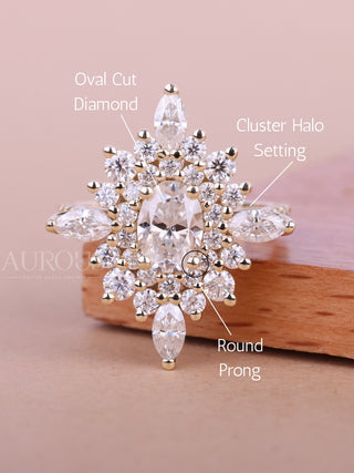 1.0CT Oval Cut Cluster Diamond Moissanite Engagement Ring