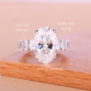 4.0CT Oval Cut Unique Hidden Halo Pave Set Moissanite Engagemen Ring