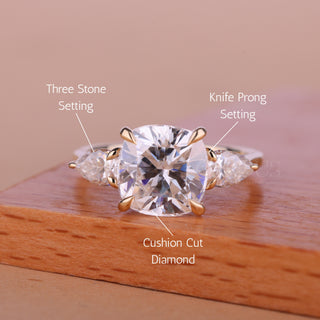 1.0CT Cushion Cut Three Stone Moissanite Engagement Ring