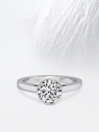 Bezel Set Diamond Round Cut Moissanite Engagement Ring For Women