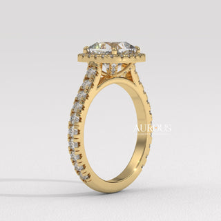 1.0CT Cushion Cut Diamond Halo Pave Setting Moissanite Engagement Ring