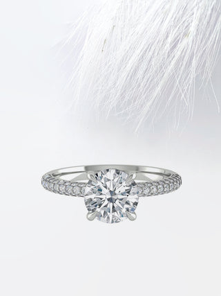 Round Cut Hidden Halo Diamond Moissanite Engagement Ring For Women