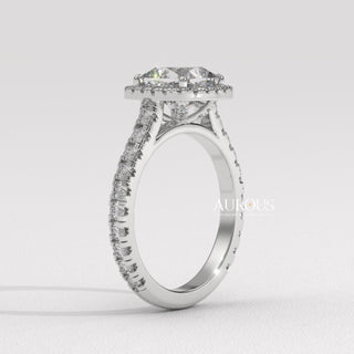 1.0CT Cushion Cut Diamond Halo Pave Setting Moissanite Engagement Ring