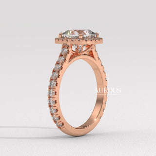 1.0CT Cushion Cut Diamond Halo Pave Setting Moissanite Engagement Ring