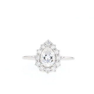 0.75CT Pear Halo Moissanite Diamond Solitaire Engagement Ring