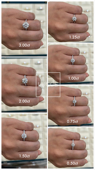 Round Cut Diamond Graduated Halo Moissanite Engagement Ring For Women