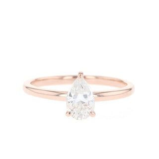 0.80CT Pear Solitaire Moissanite Diamond Engagement Ring In Solid Gold