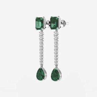 Cynthia Erivo Inspired Emerald & Pear Cut Green Gemstone Dangle Earrings
