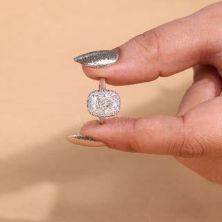 2.0CT Elongated Cushion Cut Halo Setting Moissanite Engagement Ring