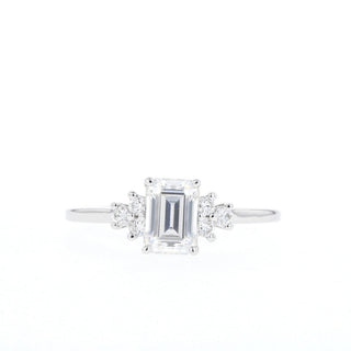 1.10ct Elongated Emerald Cut Cluster Moissanite Diamond Engagement Ring