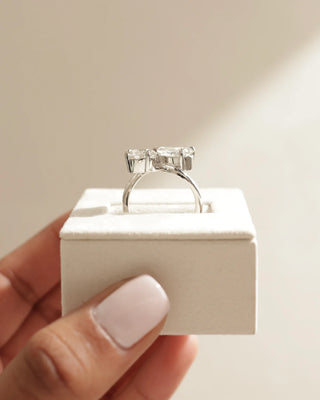 2.20TCW Round & Pear Diamond Unique Toi Et Moi Ring Stack