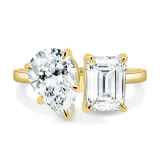 2.20CTW Pear & Emerald Cut Hidden Halo You And I Ring