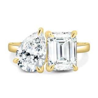 2.0CTW Emerald & Pear Diamond Two Stone Engagement Ring