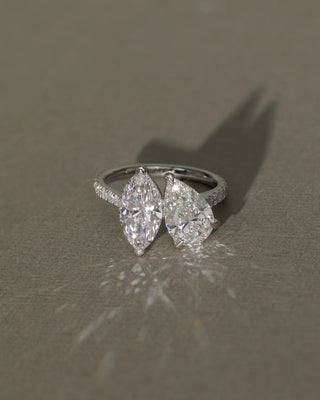 2.0CTW Marquise & Pear Cut Pave Set Toi Et Moi Ring