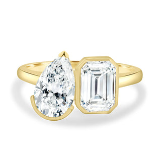 2.20CTW Emerald & Pear Cut Bezel Set Toi Et Moi Ring Stack