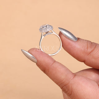 2.0CT Elongated Cushion Cut Halo Setting Moissanite Engagement Ring