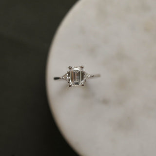 1.0CT Emerald Cut Solitaire Three Stone Moissanite Diamond Engagement Ring