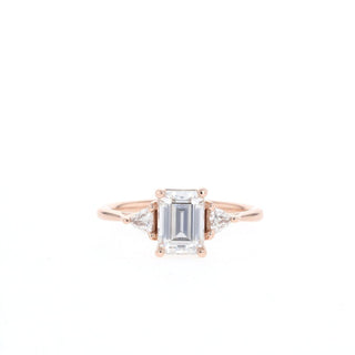 1.0CT Emerald Cut Solitaire Three Stone Moissanite Diamond Engagement Ring