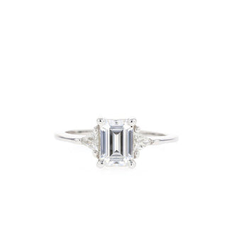 1.0CT Emerald Cut Solitaire Three Stone Moissanite Diamond Engagement Ring